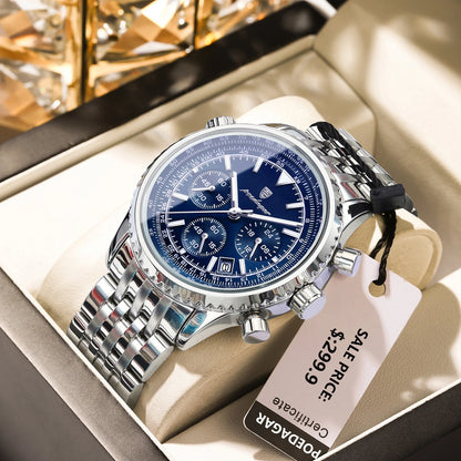 POEDAGAR Luxury Watches For Men Date Chronograph Stainless Steel Man Watch Waterproof Luminous Sport Military Men's Quartz Watch
