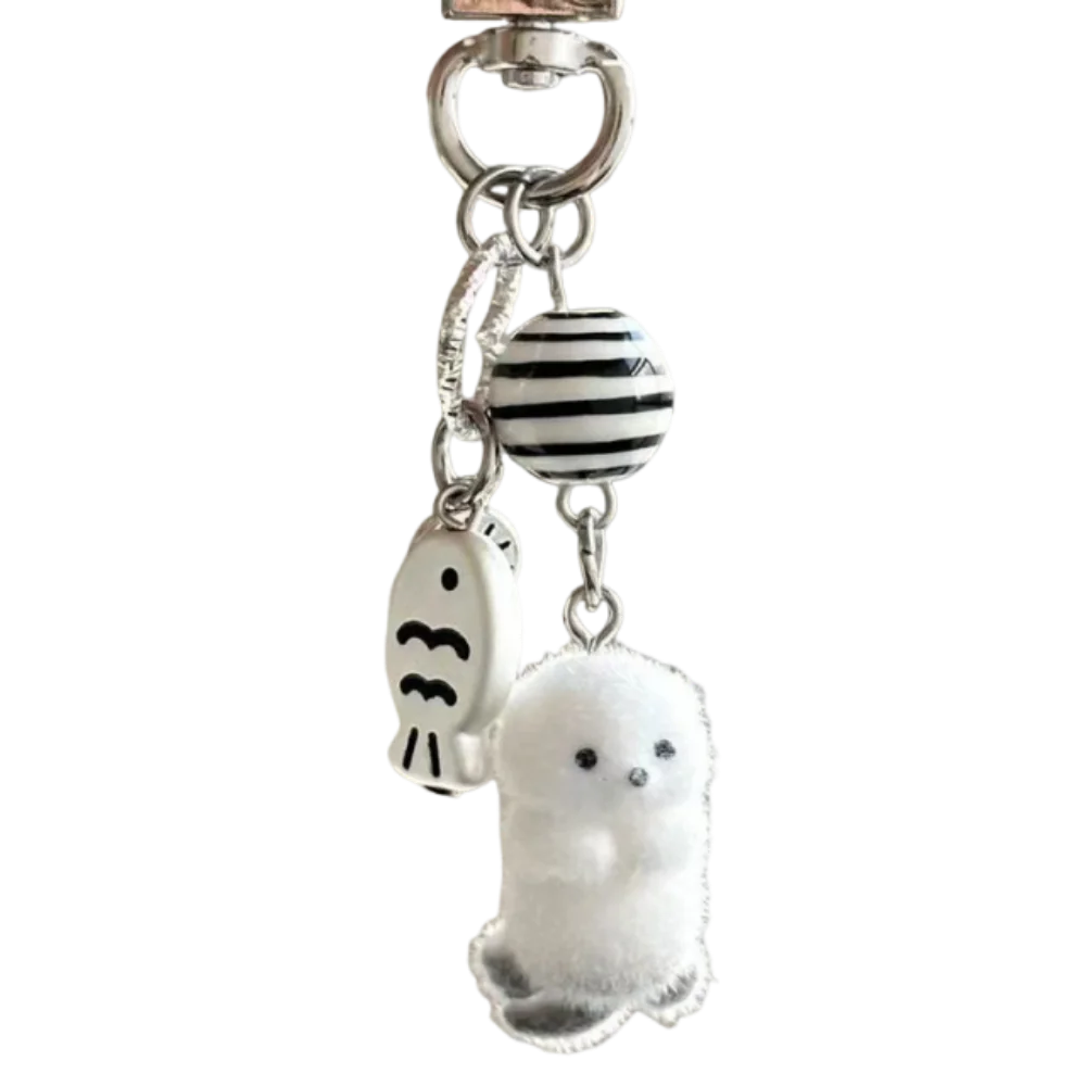 Cute Flocking Cat Small Pendant Keychain Meme Keyring Bag Earphone Keychain Pendants Decoration Keyrings Phone Chain Lanyard