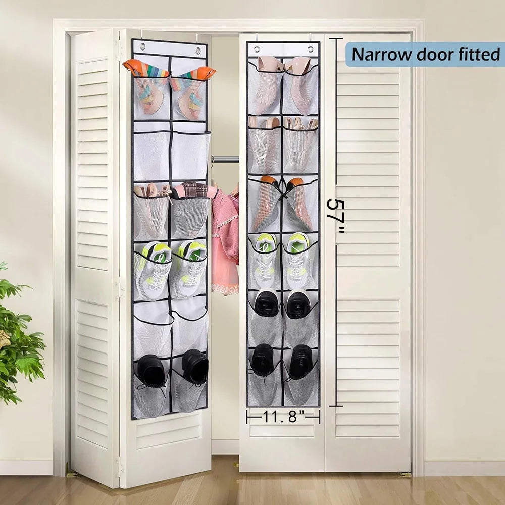 12-Pocket Over Door Shoe Organizer Mesh Storage Bag