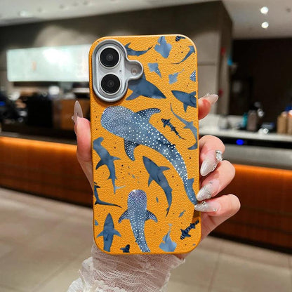 Whale Printed Leather Texture TPU Case for iPhone Series