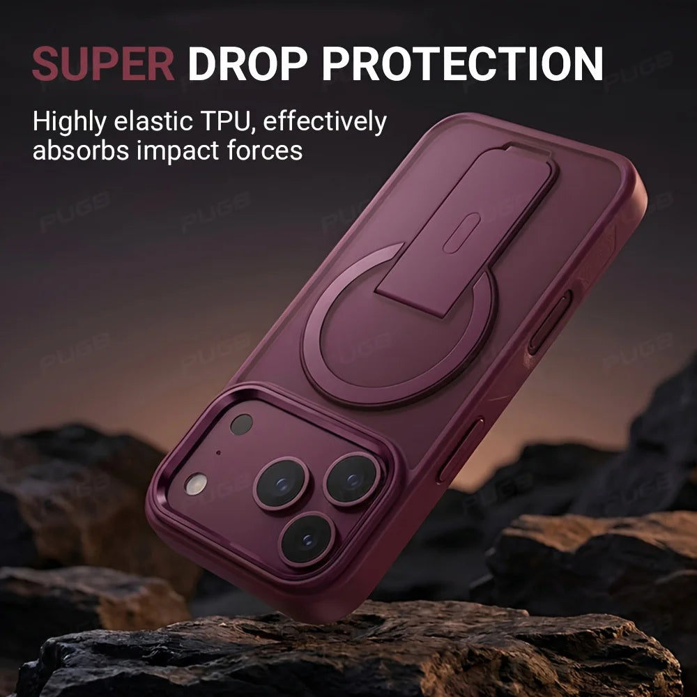 Fashion Invisible Stand Matte Magnetic Phone Case For Iphone 18 17 16 15 14 13Pro Max Anti-Slip Armored Solid Color Camera Cover