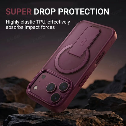 Fashion Invisible Stand Matte Magnetic Phone Case For Iphone 18 17 16 15 14 13Pro Max Anti-Slip Armored Solid Color Camera Cover