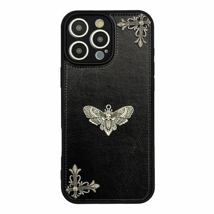 Luxury Gothic High Grade Leather Phone Case for IPhone 16 15 14 13 12 11 Pro Max Fashion Trends Metal Honeybee Protection Cover