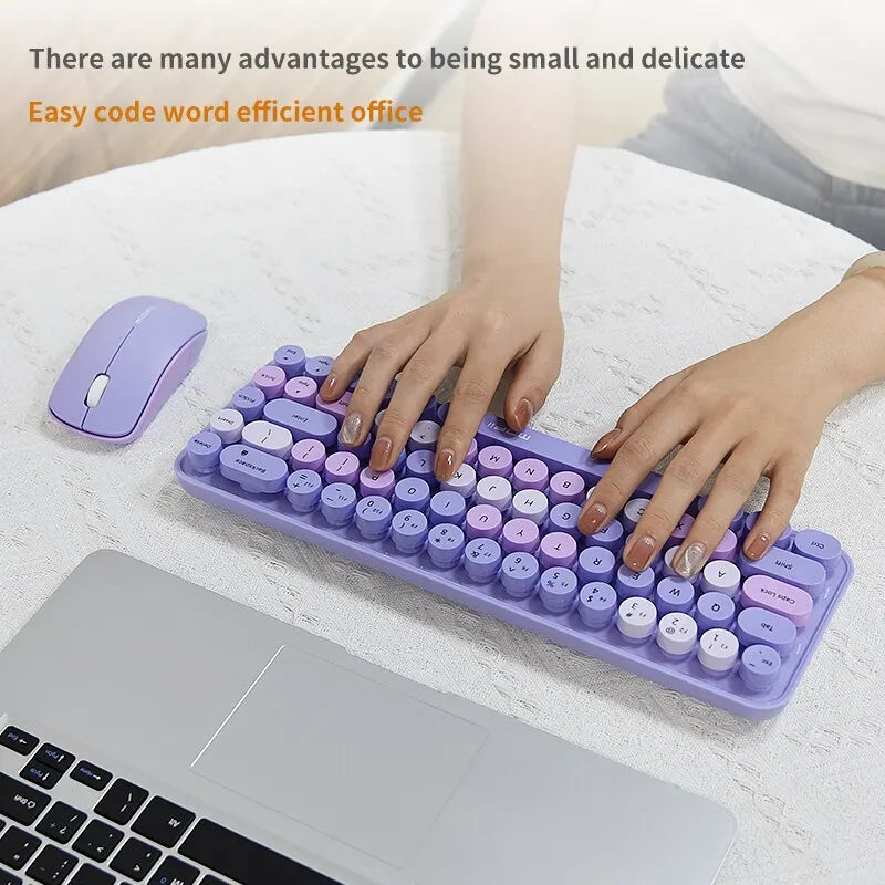 MOFII Wireless Keyboard and Mouse, Cute Colorful 68 Round Keycap Compact Keyboard for Computer, Computer, Desktop, Laptop
