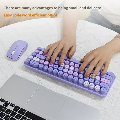MOFII Wireless Keyboard and Mouse, Cute Colorful 68 Round Keycap Compact Keyboard for Computer, Computer, Desktop, Laptop