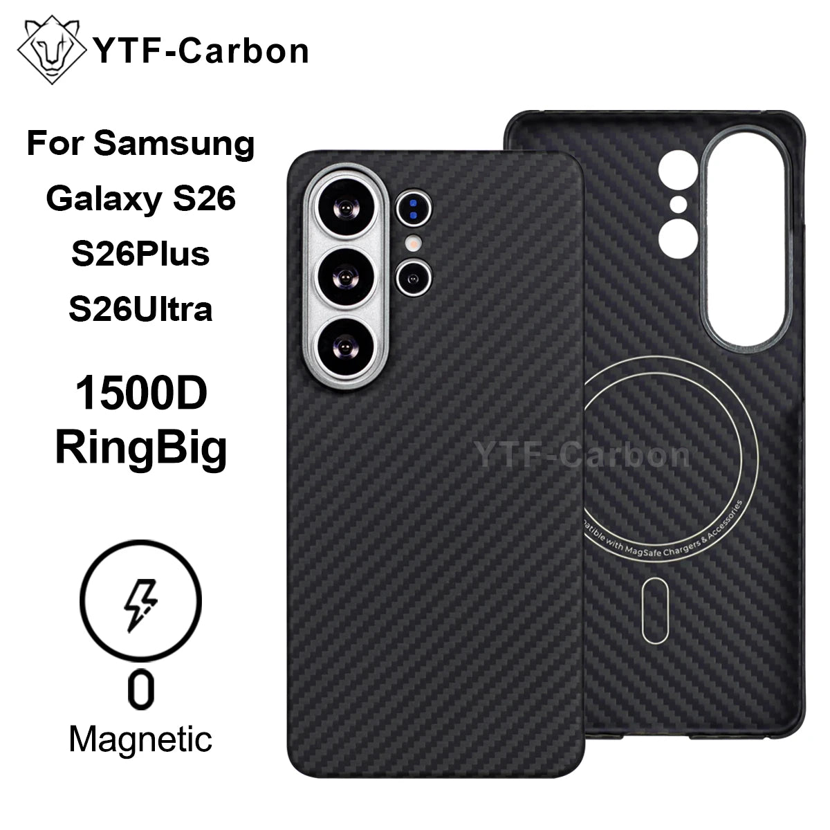 YTF For Samsung Galaxy S26 Ultra Aramid Fiber phone case for magnetic S26 plus Thin Luxury S26 cover protective Kevlar case