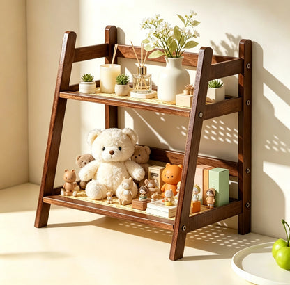 Retro Bamboo 2 Layer Storage Rack Countertop Organizer Stable Kitchen Shelf for Home Hotel Apartment Dressing Table