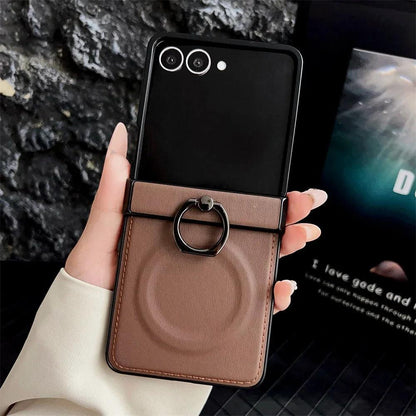 360 Rotating Magnetic Ring Holder Phone Case For Samsung Z Flip 7 6 5 4 3 Flip6 Flip5 Flip4 Flip3 5G PU Leather Back Cover