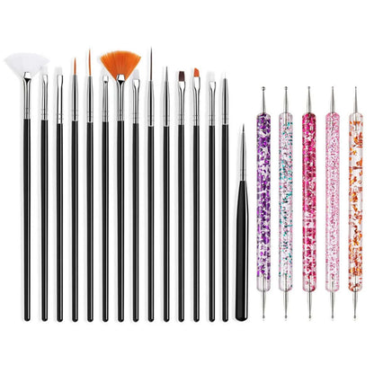 20Pcs Black Nail Art Brush Set Nail Gel Polish Painting Brush Drawing Pen Uv Gel Polish Nail Liner Brush And Nail Dotting Pen For Gel Polish Diy Manicure Salon At Home