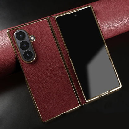 Lychee Genuine Leather Case For Samsung Galaxy Z Fold 7 6 5 4 3 phone Cover Fold7 Fold5 Fold6 fold4 fold3 Cases Funda Para Coque