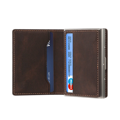 Luxury Faux Leather Card Slot Wallet Magnet Organ Style Card Box Pressing The Button Automatically Ejects The Card