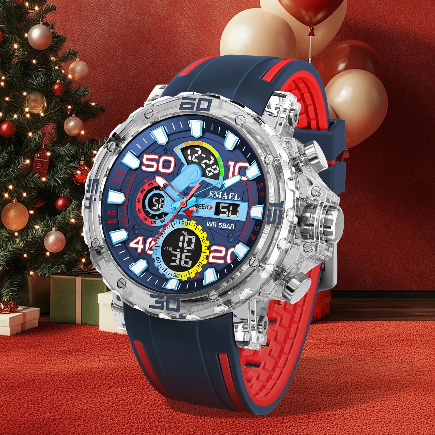 SMAEL 8136 50M Waterproof Military Watch for Men - LED Backlight Alarm Chronograph Stopwatch Shockproof Outdoor
