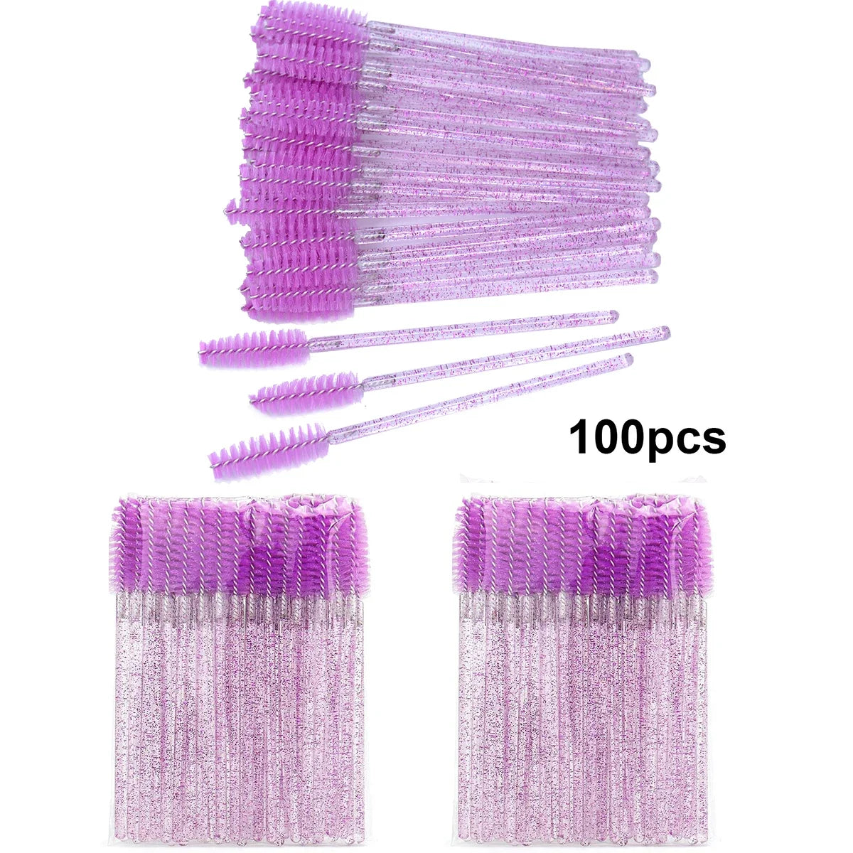 100pcs Disposable Eyelash Brushes – Spoolies & Mascara Wands