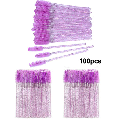 100pcs Disposable Eyelash Brushes – Spoolies & Mascara Wands