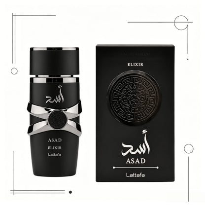 YARA LATTAFA Asad Elixir Eau De Parfum 100ML With Original Gift Box Long Lasting Intense Woody Oriental Fragrance Men Perfume Matte Black Silver Luxury Embossed Bottle Masculine Scent Business Holiday Gift for Him