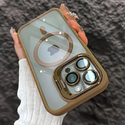 Phone Case - A Simple Magnetic Metal Frame Lens Protective Film/Stand Three-In-One Phone Case, Compatible with iPhone 18/17/16/15/14/13/12 Pro/Pro Max/Air/Plus，and For Samsung Galaxy S22/S23+/S24 FE/S25 Plus/S26 Ultra Sleek