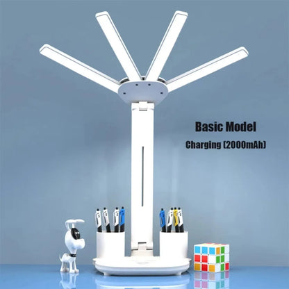 3 Color LED Table Lamp with Fan And Clock Four Headed Folding USB Charging Multifunction Desk Lamp for Reading Night Light - Urbizia