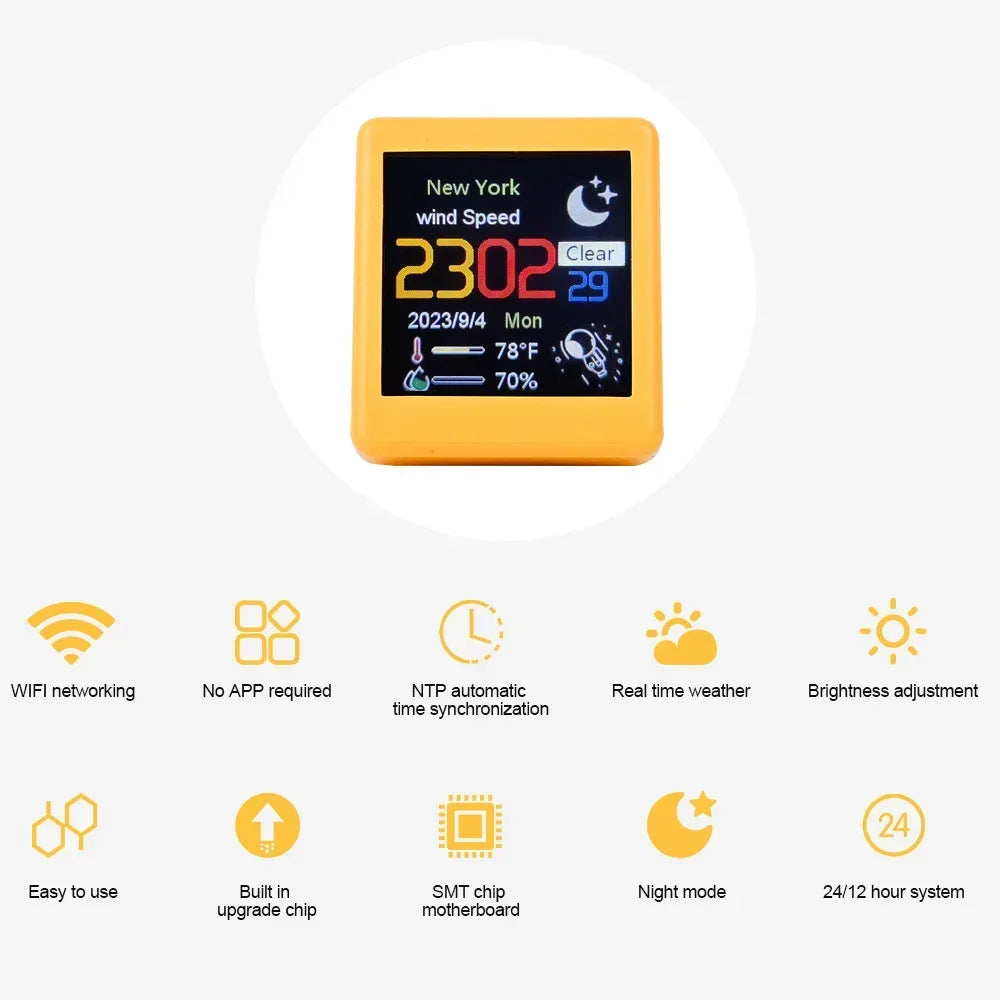 Small Portable Smart Wifi Weather Station Display Weather Temperature Humidity Time Alarm Clock Desktop Decoration - Urbizia