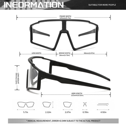 Photochromic One-Piece Sports Sunglasses - Oversized Wraparound Frame, UV400 Comfort Fit for Cycling, Fishing & Travel