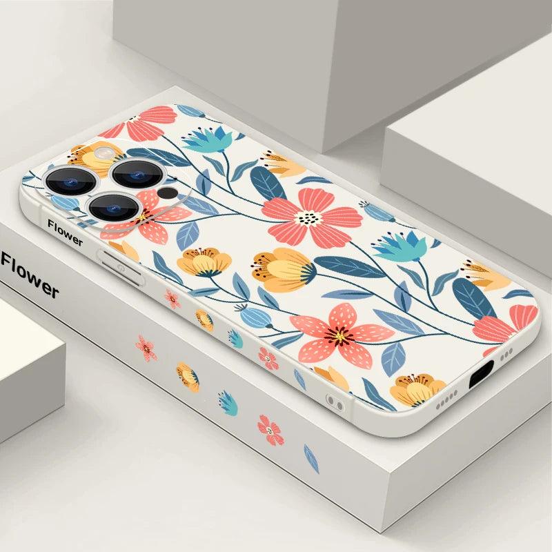 Flowers Soft Silicone Lanyard Case For iPhone 17 16e 15 16 Pro Max 12 13 14 11 Pro Max 17e Shockproof Bumper Strip Phone Cover
