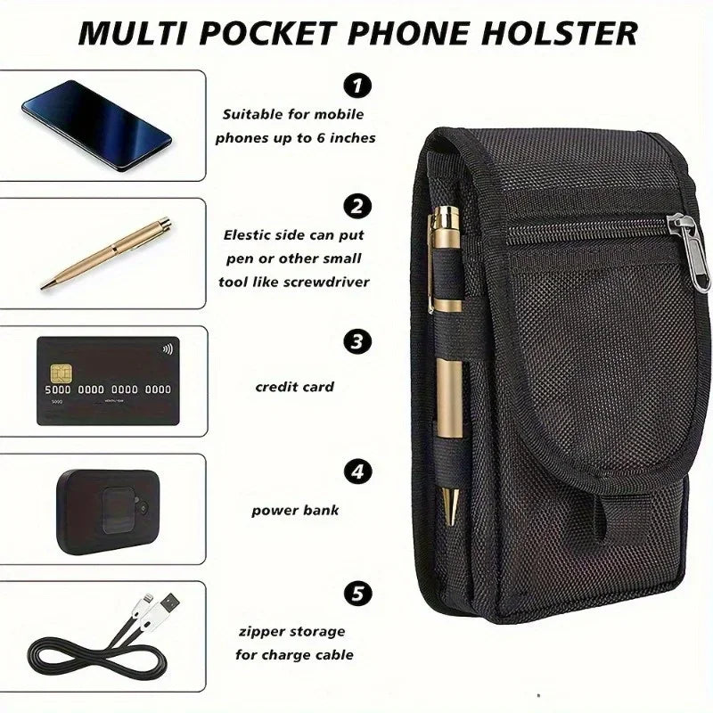 6.3 Inch Multi-Functional Mobile Phone Bag Oxford Fabric Pocket Cell Phone Belt Pouch Case Men's Outdoor Bag for Iphone 16 15