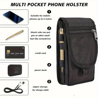 6.3 Inch Multi-Functional Mobile Phone Bag Oxford Fabric Pocket Cell Phone Belt Pouch Case Men's Outdoor Bag for Iphone 16 15