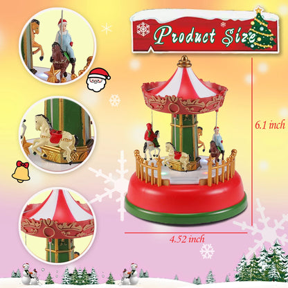 LED Christmas Carousel Decoration Music Box – Holiday Village Scene Ornament with Lights