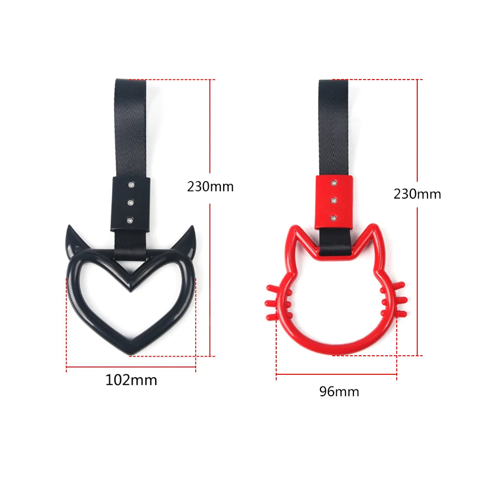 JDM Auto Accessories Cat Tsurikawa Ring Handle Hand Strap Loops Bumper Bus Car Drift Charm Warning Tag