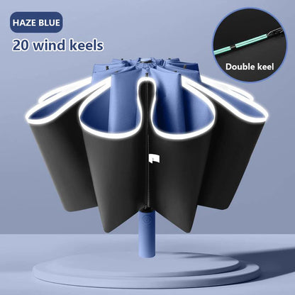 Fully Automatic Umbrella Reverse Folding Umbrella with Windproof Reflective Stripe UV Umbrellas For Men Women Sunshade new