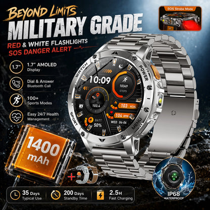 2026 New Military Outdoor Smart Watch Men 10ATM Waterproof Diving Heart Rate Monitor LED Flashlight Bluetooth Call Fitness Watch