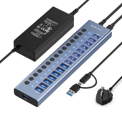 Acasis 16/10/7 Port USB Hub 10Gbps Individual Switch Charging Data Transfer for PC Laptop Workstation Multi Device Expansion