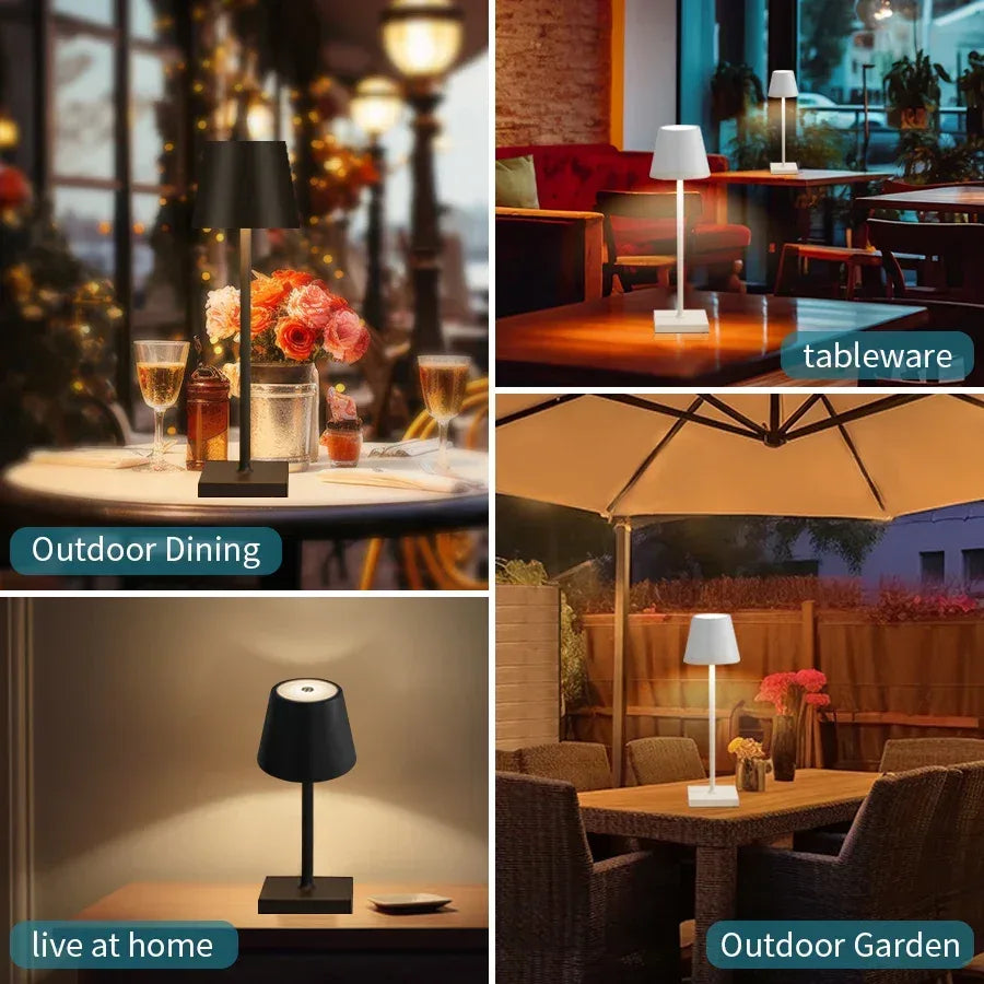 Rechargeable LED Table Lamp Touch Switch 3 Levels Dimmable Desk Lights Bar Club Dinner Creative Decorative Ambient Lighting - Urbizia