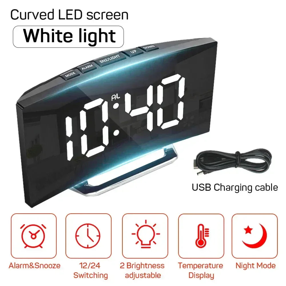 Electronic Alarm Clock Noiseless Design Digital LED Large Display Mirror Electronic Clock Digital Alarm Clock LED Mirror Clocks - Urbizia