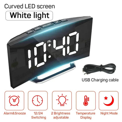 Electronic Alarm Clock Noiseless Design Digital LED Large Display Mirror Electronic Clock Digital Alarm Clock LED Mirror Clocks - Urbizia