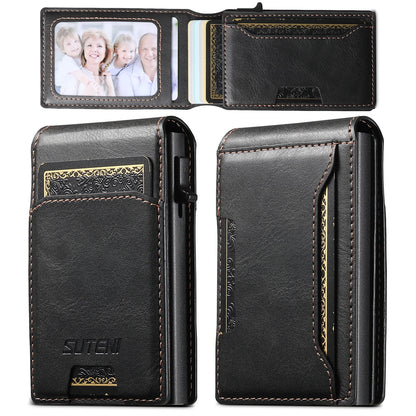 SUTENI PU Leather For Men Wallet Card Slot Wallet Flip Cover Card Box Pressing The Button Automatically Ejects The Card
