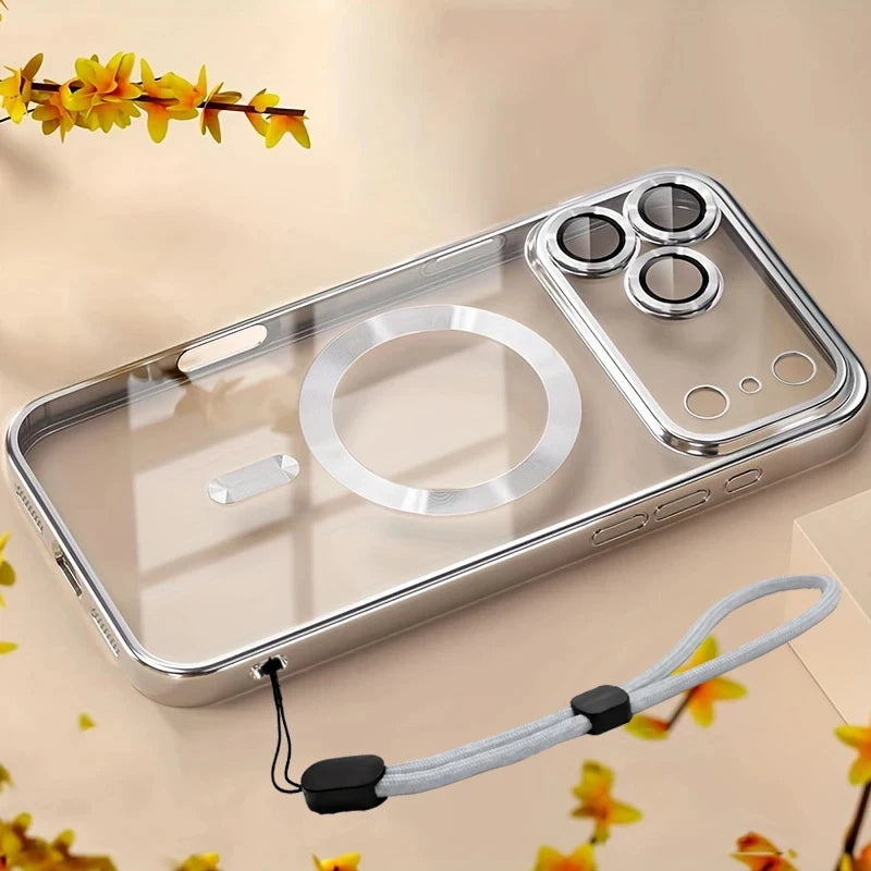 Luxury Magnetic For Magsafe Phone Case For iPhone 18 Promax 17 Air 16 15 14 13 12 11 Pro Max Plating With Hand Rope Back Cover