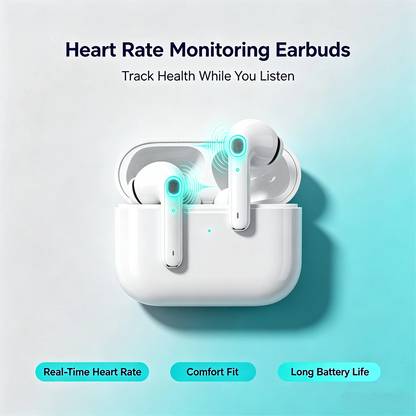 ZZLOVE Wireless Heart Rate Monitor TWS Earbuds Noise Cancelling Bluetooth Sport Earphones Charging Case