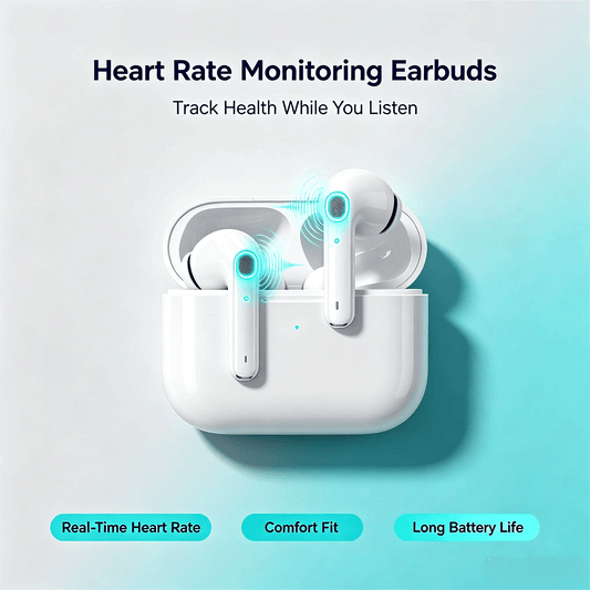 ZZLOVE Wireless Heart Rate Monitor TWS Earbuds Noise Cancelling Bluetooth Sport Earphones Charging Case