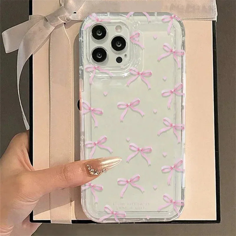 Heart Bow Shockproof Soft Clear Case for iPhone