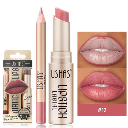 USHAS 12-Color Lip Liner & Matte Lipstick Set
