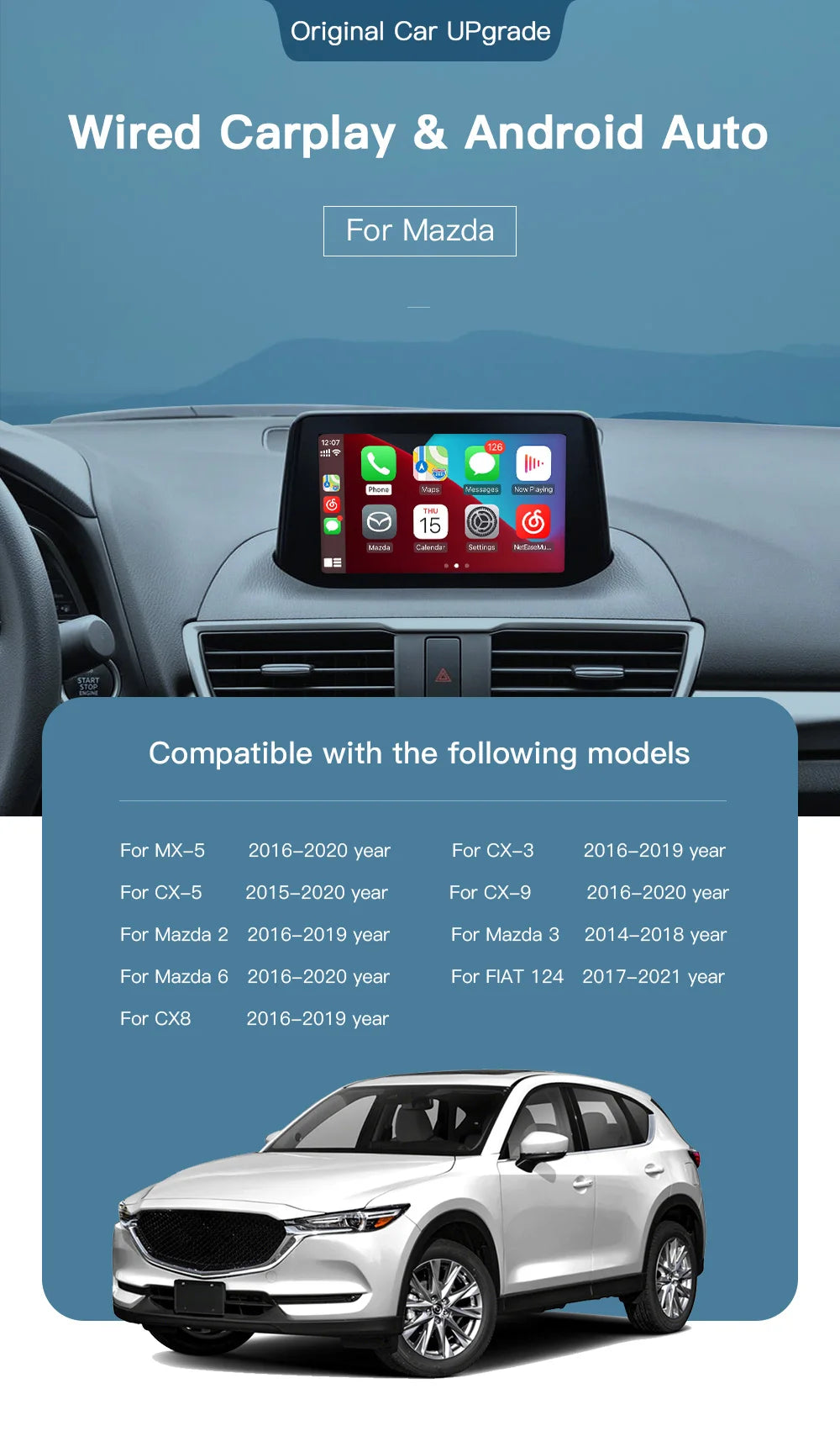 ANYFAR For Mazda Retrofit Kit Wired CarPlay Android Auto USB Adapter Hub OEM For Mazda 2 3 6 CX30 CX5 CX8 CX9 MX5 TK78669U0C