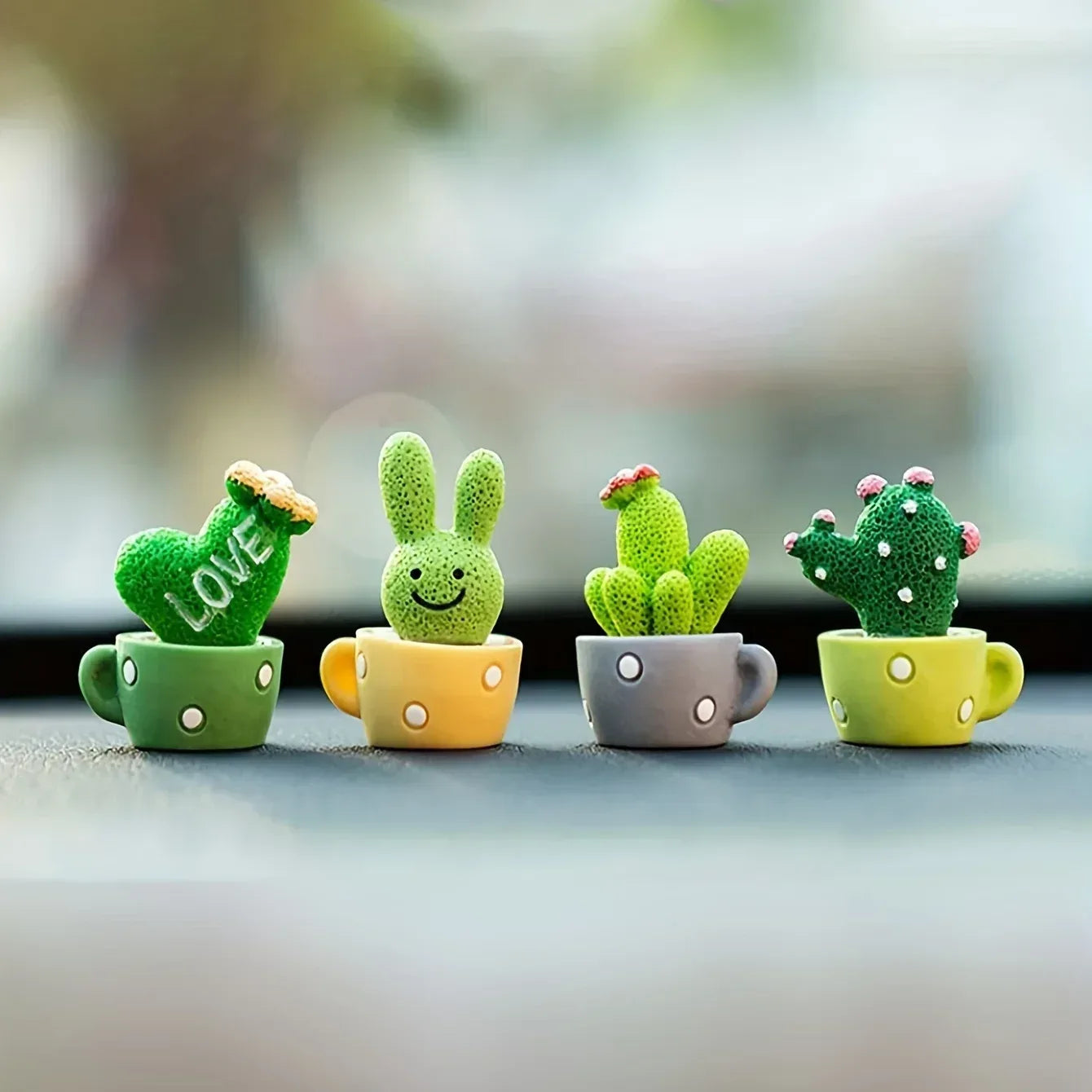 1 Set Of 4, Resin Succulent Cactus Mini Green Plant Car Office Home Living Room Crafts - Urbizia