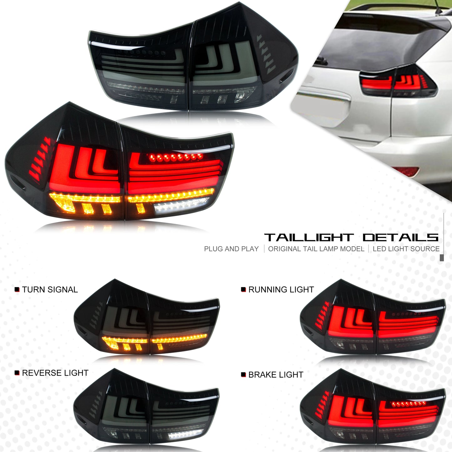 LED Tail Lights for Lexus RX350 RX330 RX400h 2004-2009 Start-up Animation Dynamic Turn Signal Rear Lamps Assembly