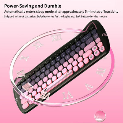 GEEZER Wireless Connection Cute Cat Shape Mixed Color Keycaps Ergonomic Cute Cat Style Keyboard Mouse Set