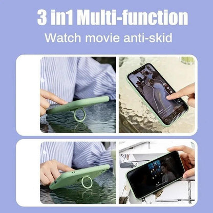 Liquid Silicone Ring Stand Magnetic Case for iPhone 17 Air 16E 15 14 13 12 11 Pro Max Plus Shockproof Soft Bumper Protectic Case
