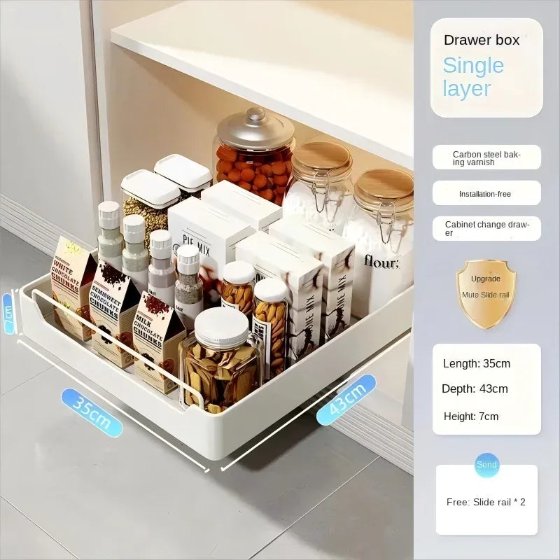 Pull-Out Metal Cabinet Storage Drawer Organizer Rack