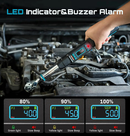 Seesii 3/8" Digital Torque Wrench 220Nm LCD Display Real-Time & Peak Modes Preset & Data Storage Dual Alarm for Bicycle Car