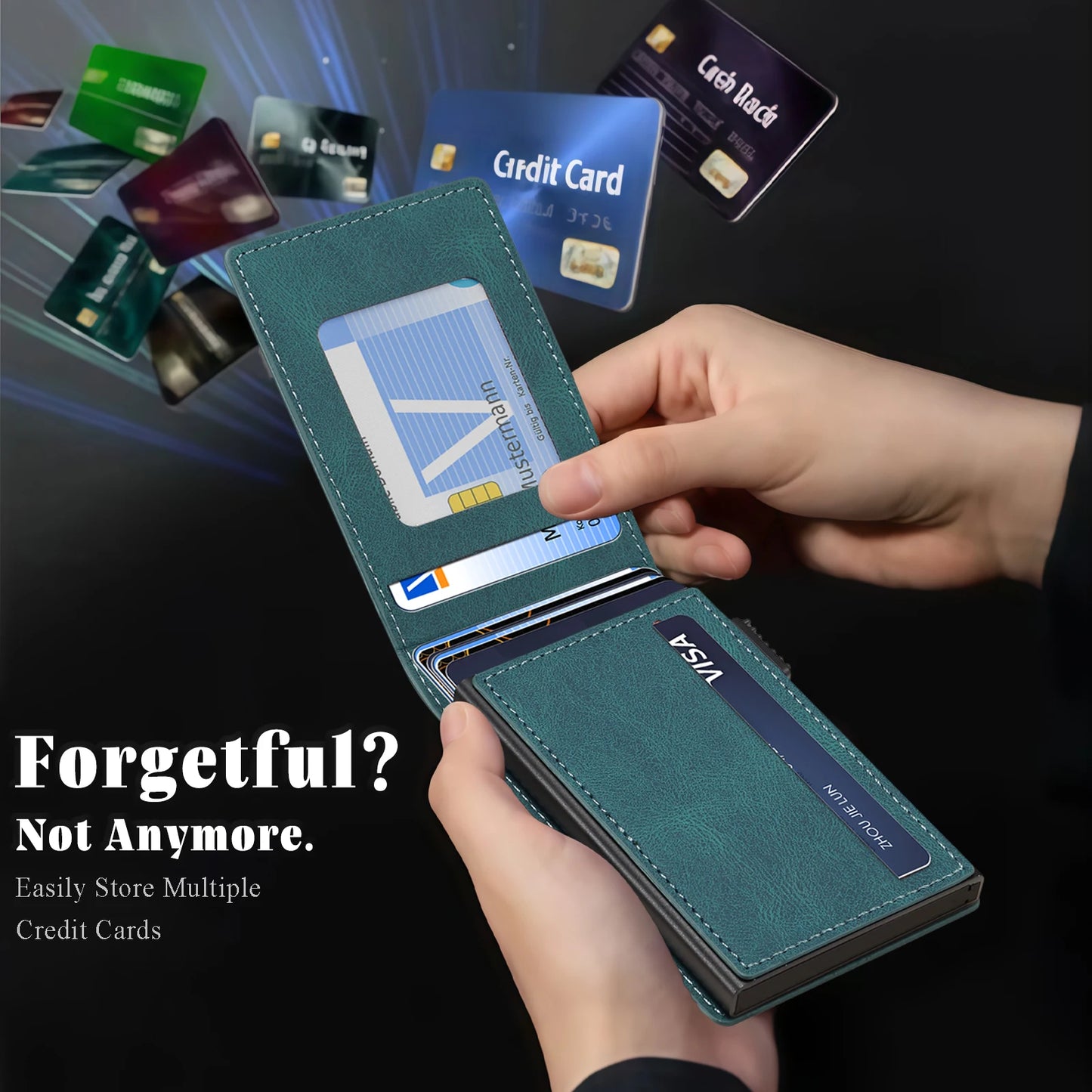 Denior Magsafe Magnetic Card Bag, Press Type Automatic Pop-Up Multifunctional Card Box, Can Hold 6-10 Credit Cards Leather Walle