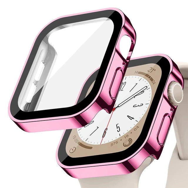 Glass+Case for Apple Watch 42 46mm 45mm 41 49 44mm 40 Mm Straight Edge Screen Protector Cover Case iWatch SE 6 7 8 9 10 11 Ultra