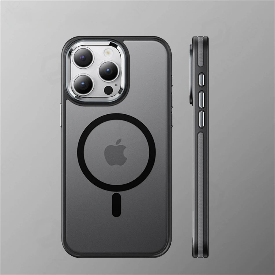Luxury Anti-Slip Translucent Shockproof Armor Case For iPhone 15 16 17 18 Pro Max For Magsafe Magnetic Wireless Charge Cover